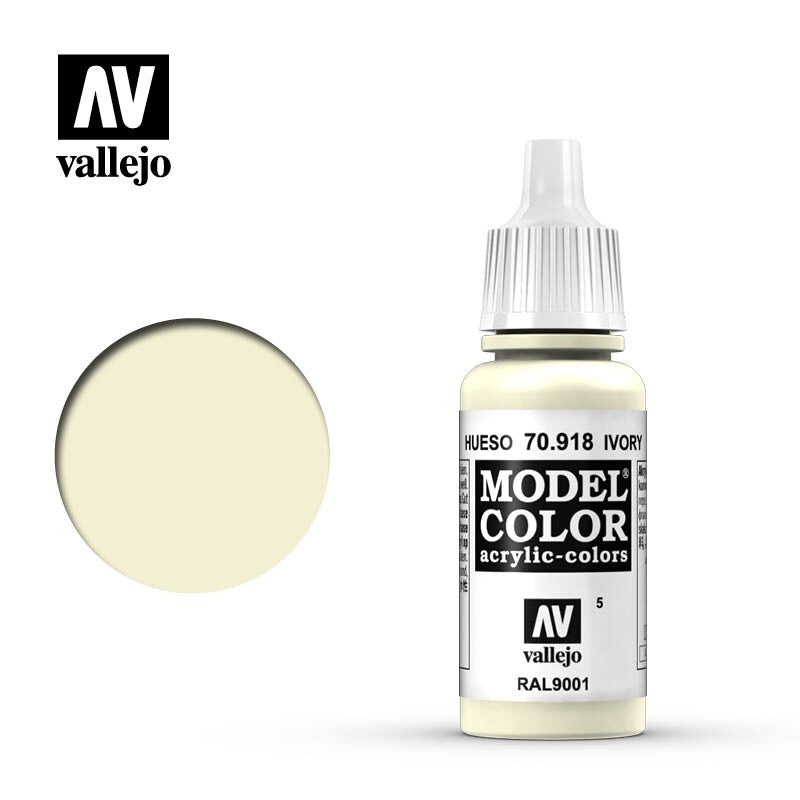 Vallejo Model Color Ivory Acrylic 17ml/0.57 fl oz Dropper Bottle - 70.918