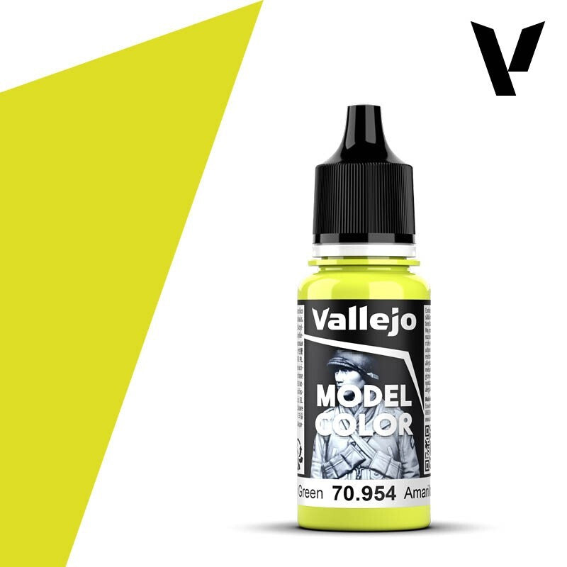 Vallejo Model Color Yellow Green Acrylic 18ml/0.60 fl oz Dropper Bottle - 70.954