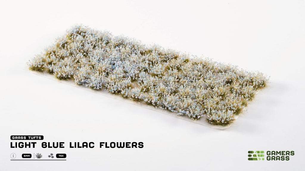 Gamers Grass Light Blue Lilac Flowers Grass Tufts For Bases 75 Per Pack GGFS-LBL