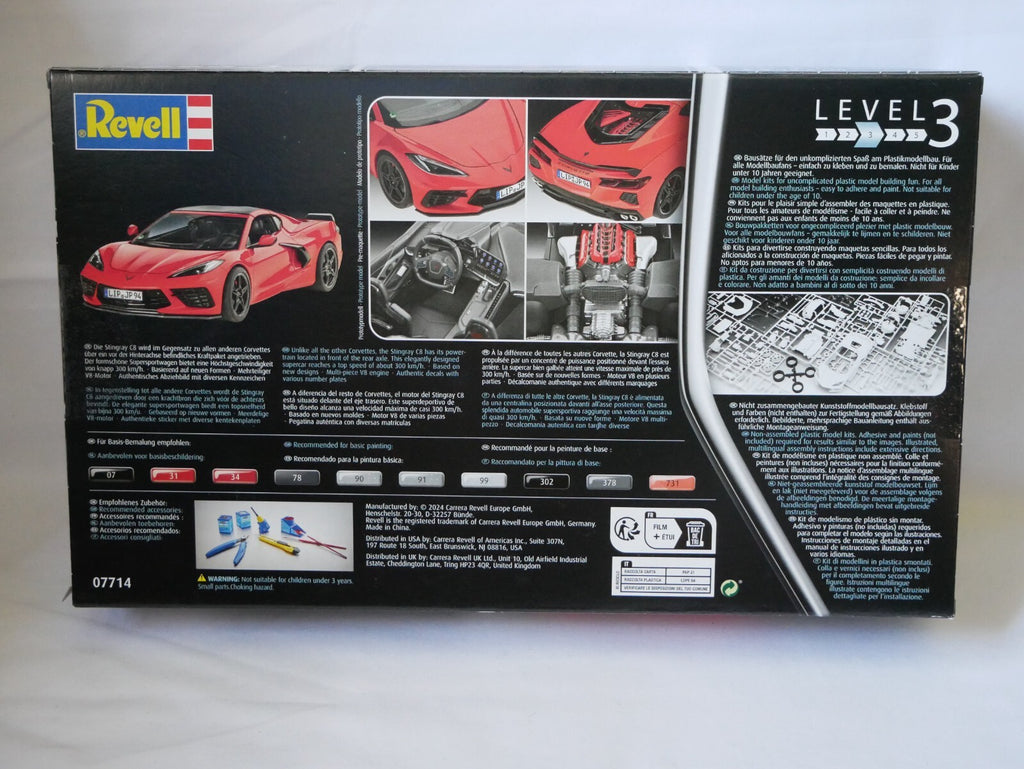 Revell 1:25 Scale Chevrolet Corvette C8 Coupe Sports Car Skill Level 3 - 07714