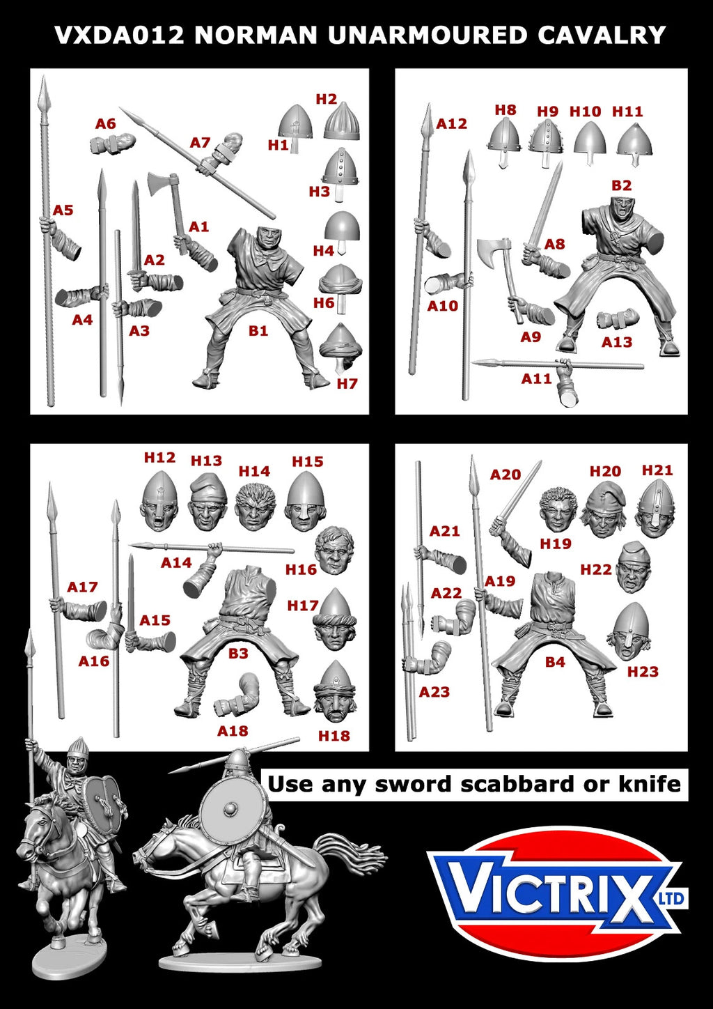 Victrix Warriors Of The Dark Ages 28mm Plastic Norman Unarmoured Cavalry - VXDA012