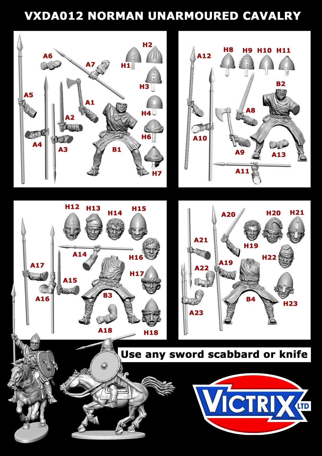 Victrix Warriors Of The Dark Ages 28mm Plastic Norman Unarmoured Cavalry - VXDA012