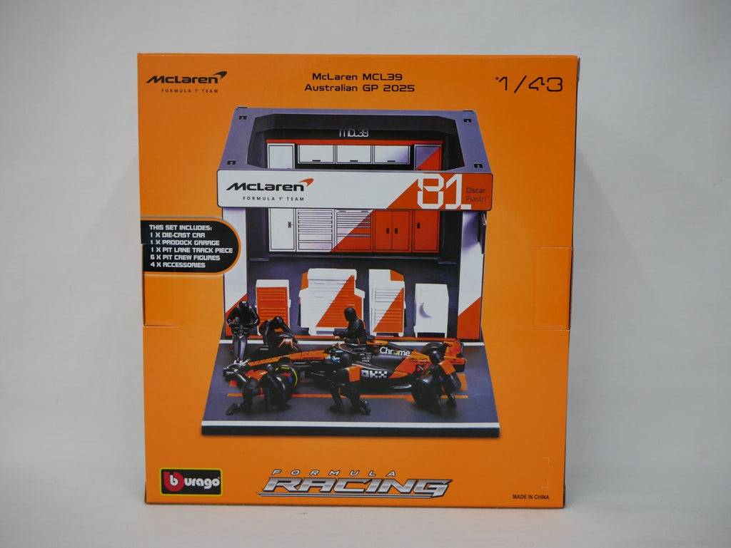 Burago 1:43 McLaren MCL39 Australian GP 2025 O.Piastri Pit Pass Diorma Playset -  #18-38457P