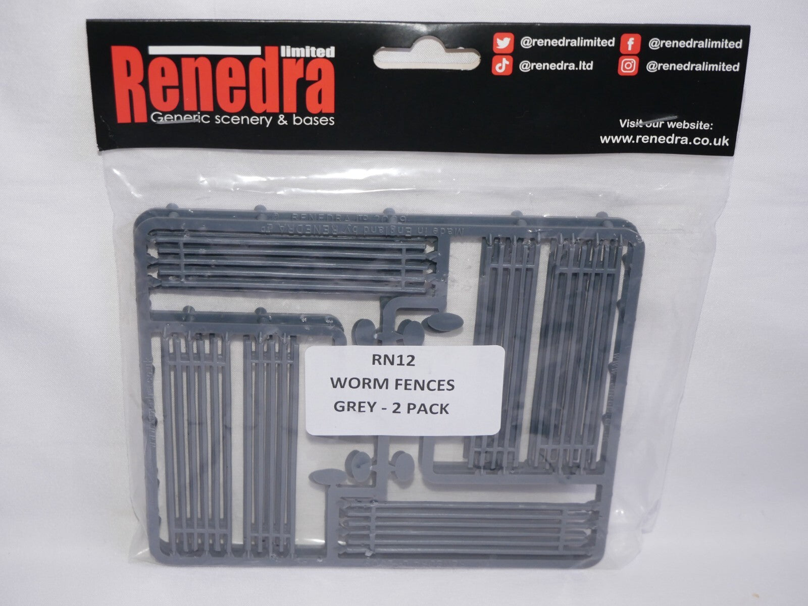Renedra Limited Generic Scenery & Bases 1/56 Scale Worm Fences Grey 2 Pack RN12