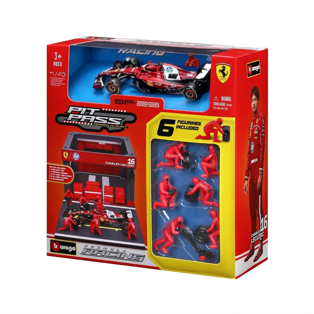 Burago 1:43 Scuderia Ferrari Formula One Team C.Leclerc Pit Pass Diorma Playset - #18-36865L