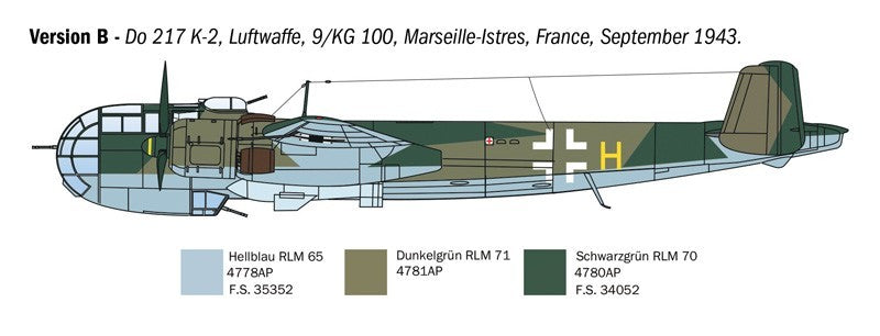 Italeri 1:72 Scale Dornier Do 217 K-1/K-2 Bomber With Fritz-X Guided Bombs - 1488