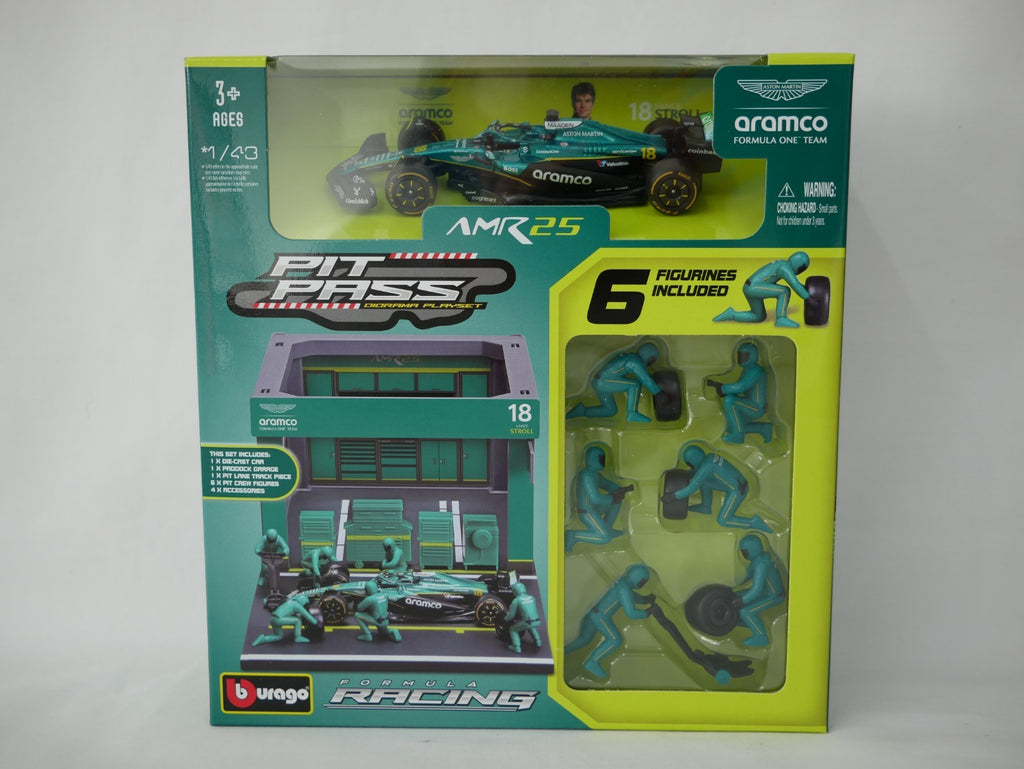 Burago 1:43 Aston Martin Cognizant Aramco Formula 1 Team Pit Pass Diorma Playset - #18-38460S