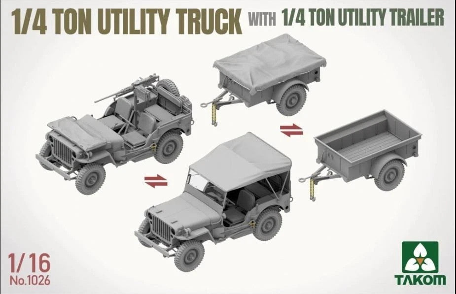 Takom 1:16 Scale WWII 1/4 Ton Utility Truck With 1/4 Ton Utility Trailer - 1026