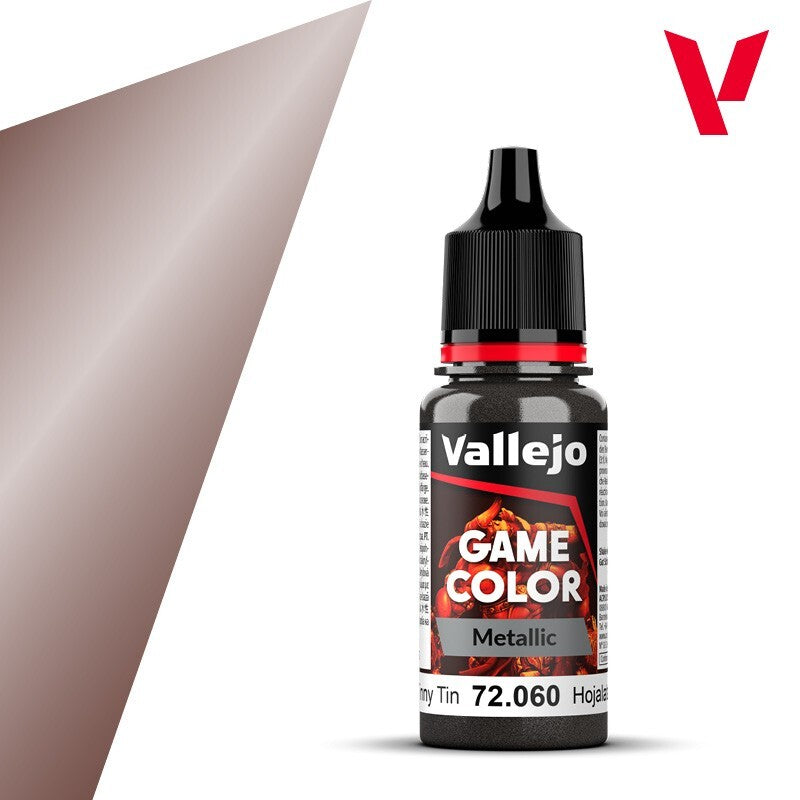 Vallejo Game Color Range Acrylic Metallics Tinny Tin 18ml Dropper Bottle 72.060