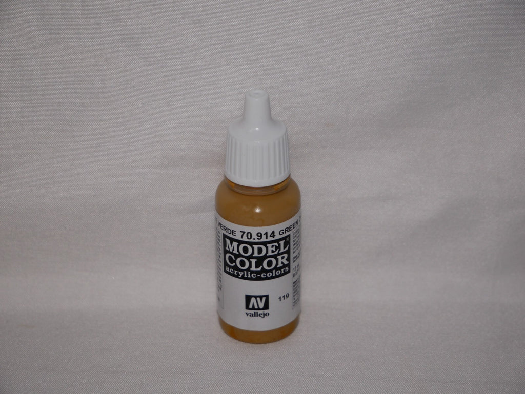 Vallejo Model Color Green Ochre Acrylic 17ml/0.57 fl oz Dropper Bottle - 70.914