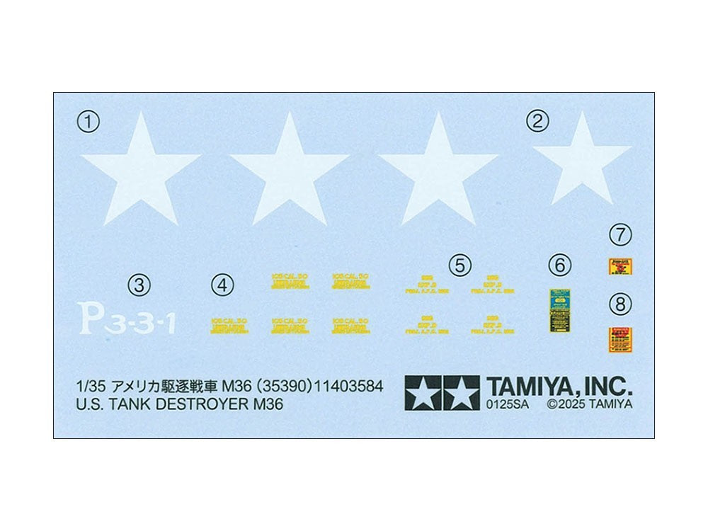 Tamiya 1:35 Scale Military Miniature Series No.390 M36 US Tank Destroyer - 35390