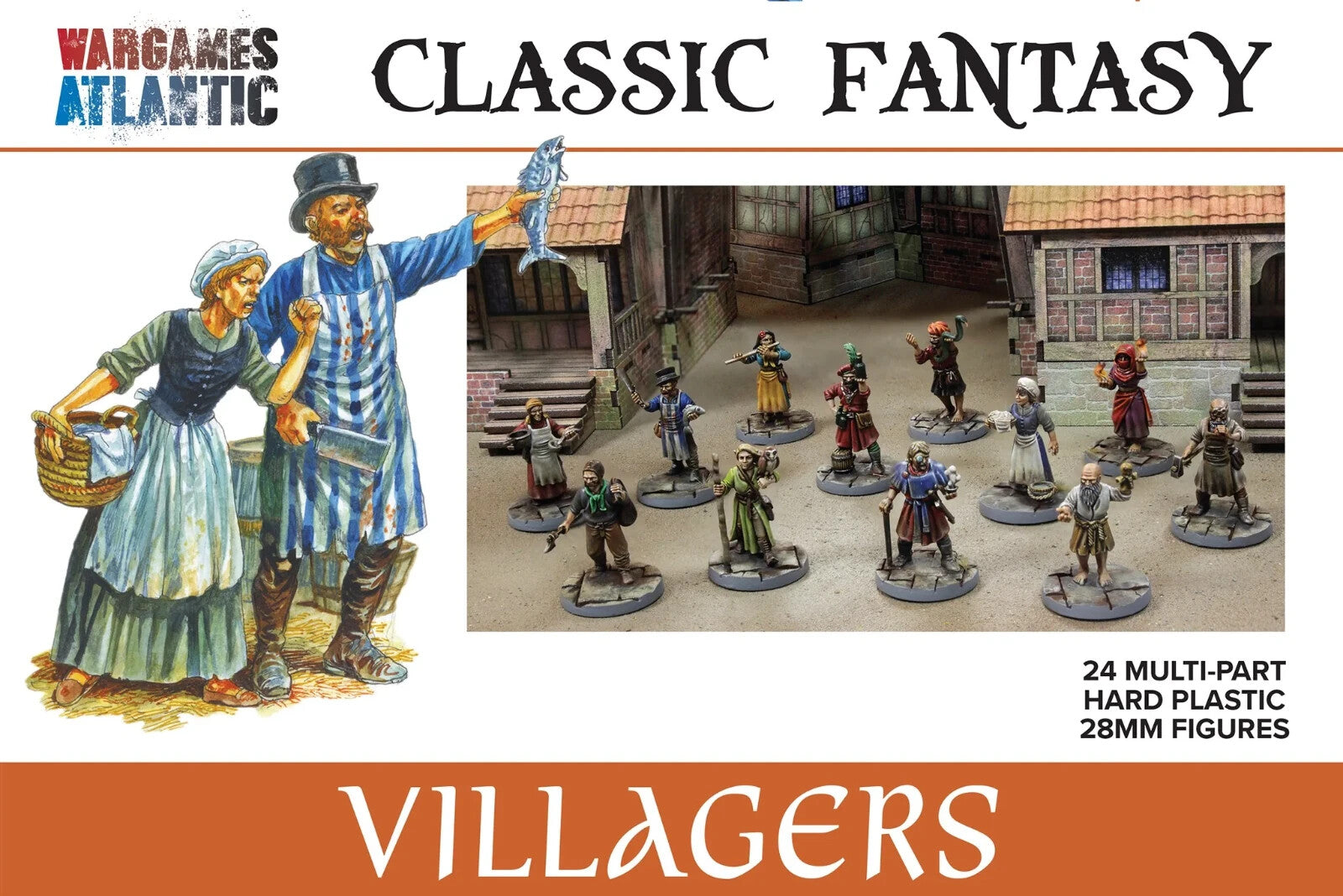 Wargames Atlantic Classic Fantasy 28mm Hard Plastic Villagers Figures - WAACF010