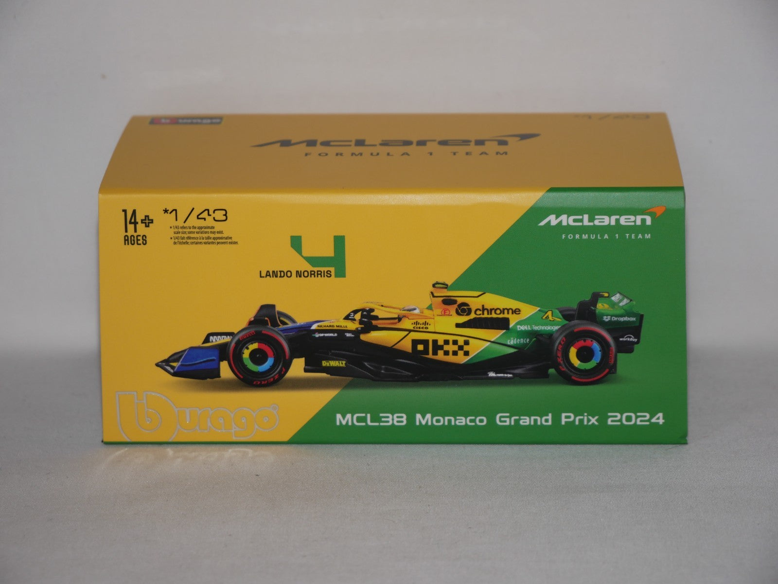 Burago 1:43 McLaren MCL38 Monaco Grand Prix 2024 No.4 Lando Norris - #18-38215NS
