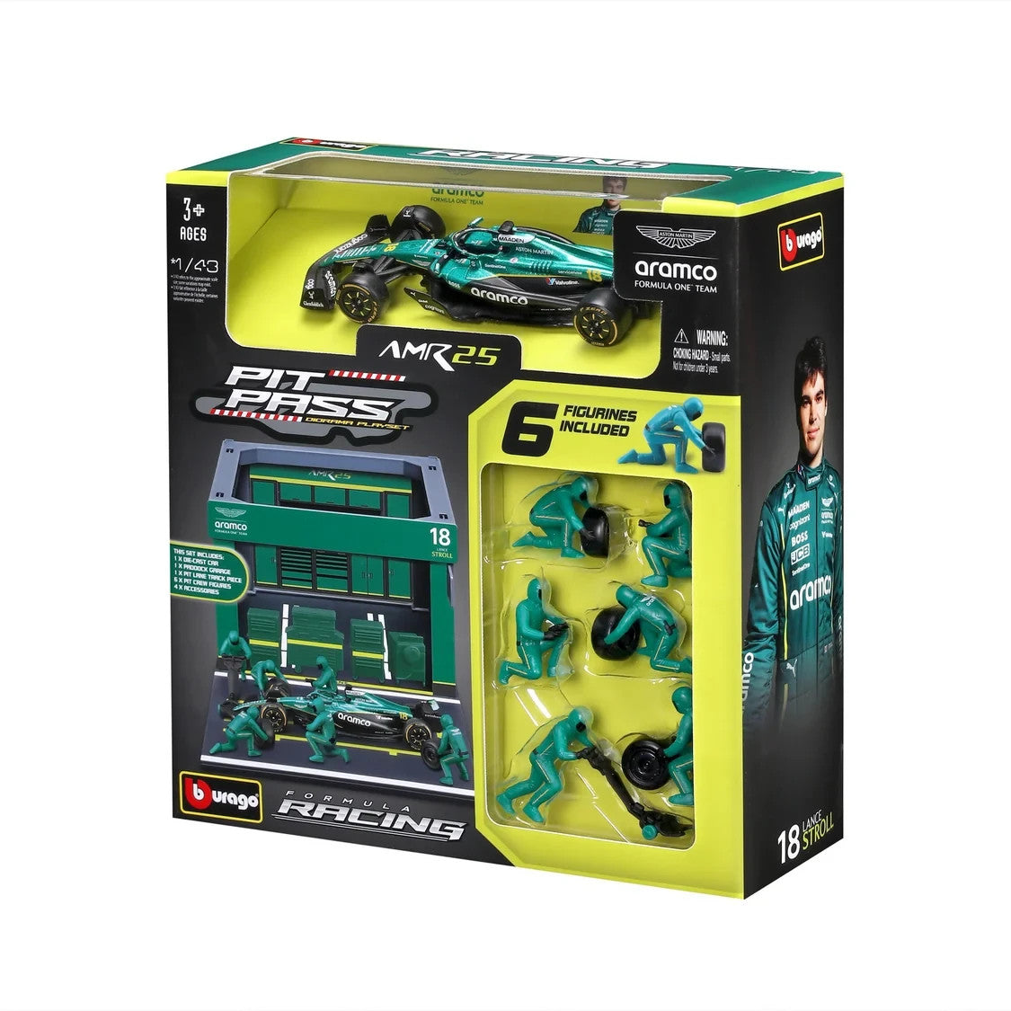 Burago 1:43 Aston Martin Cognizant Aramco Formula 1 Team Pit Pass Diorma Playset - #18-38460S