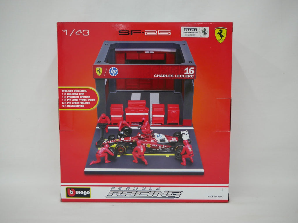 Burago 1:43 Scuderia Ferrari Formula One Team C.Leclerc Pit Pass Diorma Playset - #18-36865L