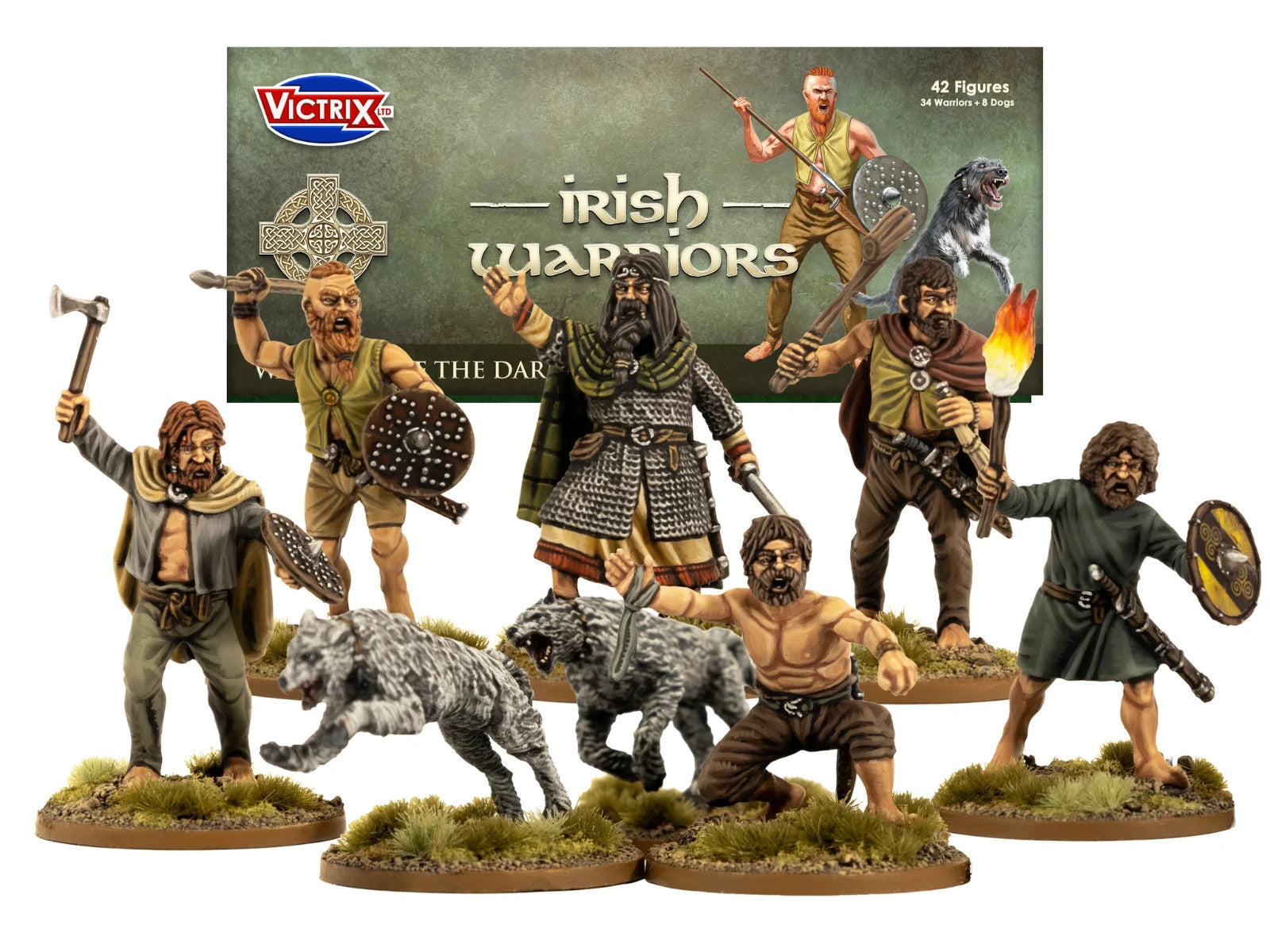 Victrix Warriors Of The Dark Ages 28mm Plastic Irish Warriors & Dogs - VXDA021