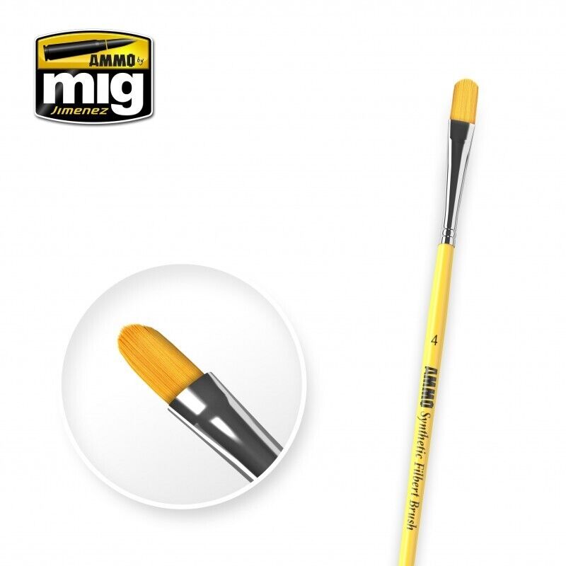 Ammo By Mig Jimenez Size 4 Flat Synthetic Hair Filbert Model Brush - A.MIG-8595