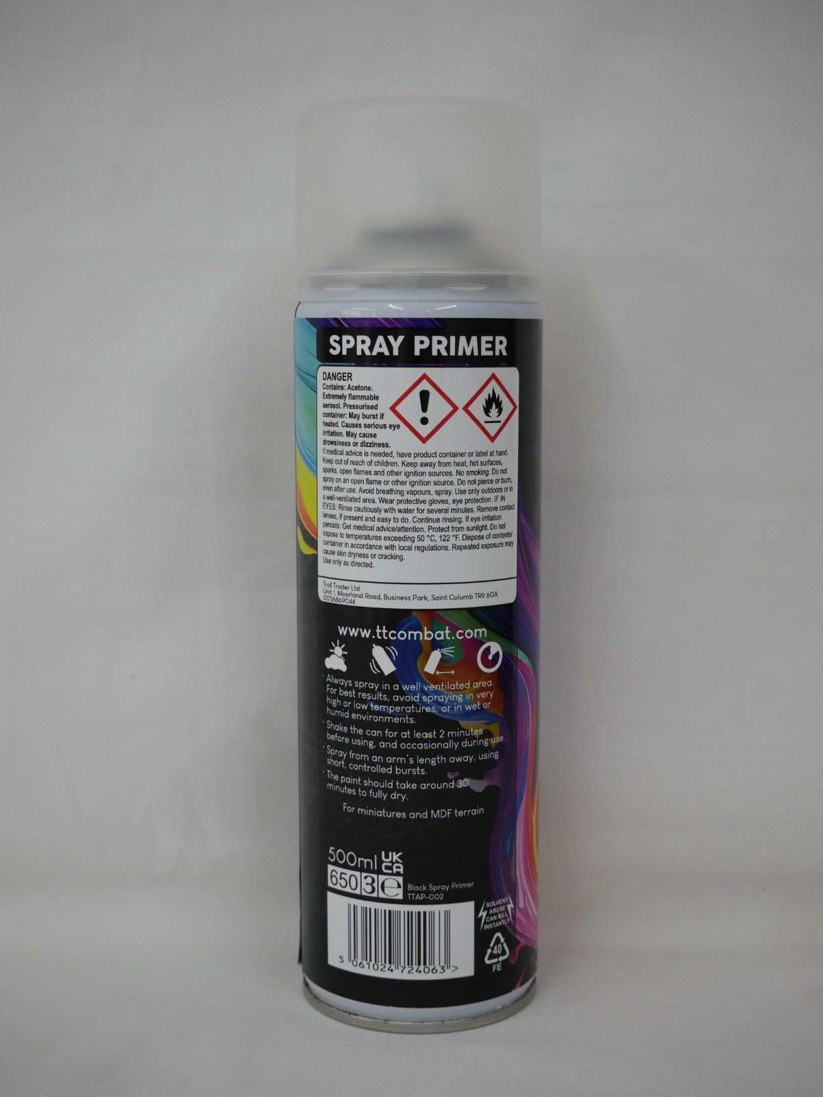 TTCombat Black V2 Plastic Scale Model Spray Primer 500ml Aerosol Can - TTAP-002