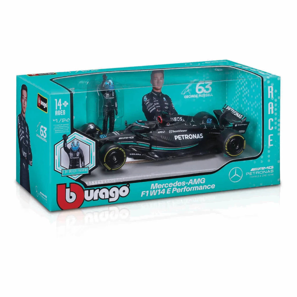 Burago 1:24 Scale Mercedes-AMG Petronas W14 With No.63 Russell Figure #18-28037R
