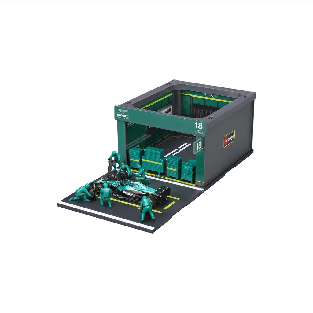 Burago 1:43 Aston Martin Cognizant Aramco Formula 1 Team Pit Pass Diorma Playset - #18-38460S