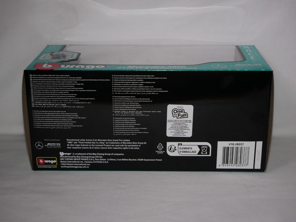 Burago 1:24 Scale Mercedes-AMG Petronas W14 With No.63 Russell Figure #18-28037R