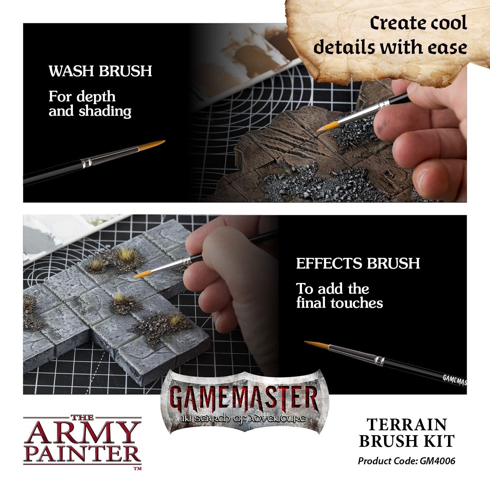 Army Painter Gamemaster Terrain 4 Piece Brush Kit For Terrain Painting - GM4006