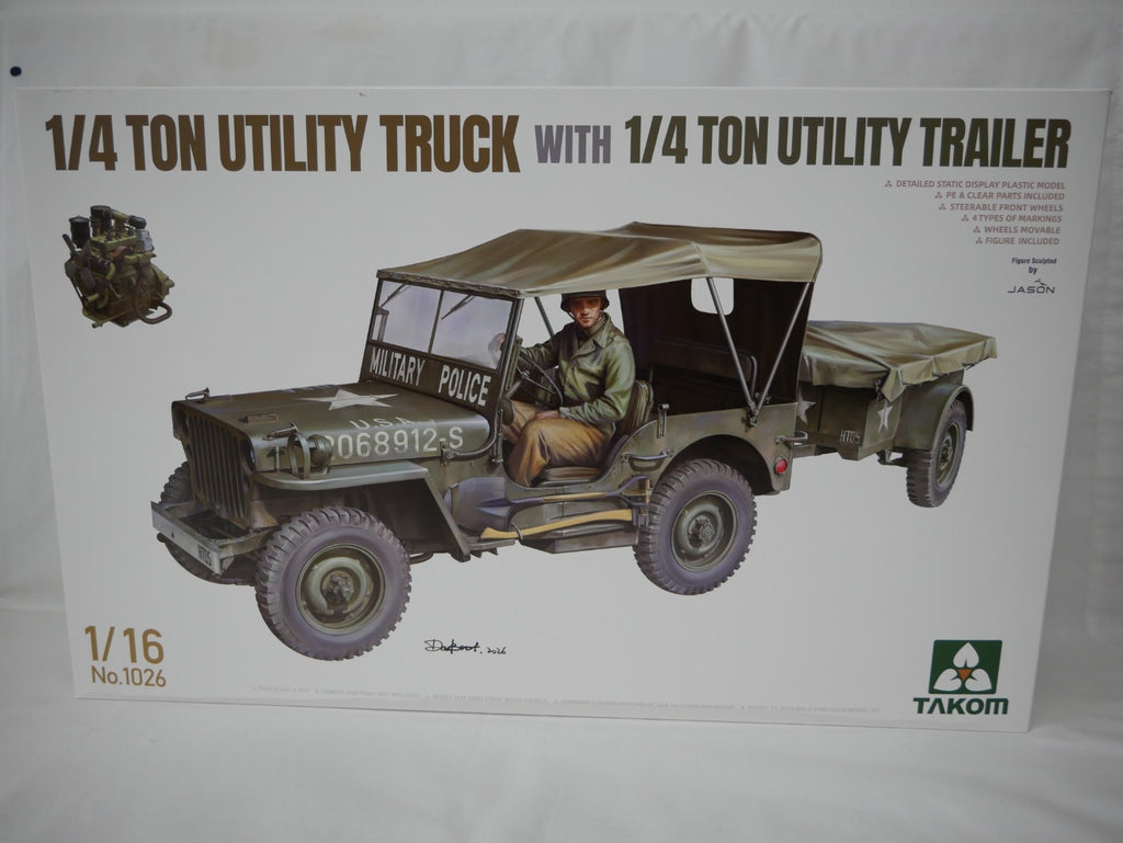 Takom 1:16 Scale WWII 1/4 Ton Utility Truck With 1/4 Ton Utility Trailer - 1026