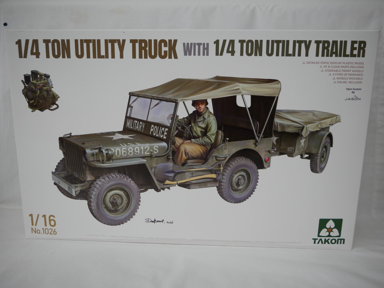 Takom 1:16 Scale WWII 1/4 Ton Utility Truck With 1/4 Ton Utility Trailer - 1026