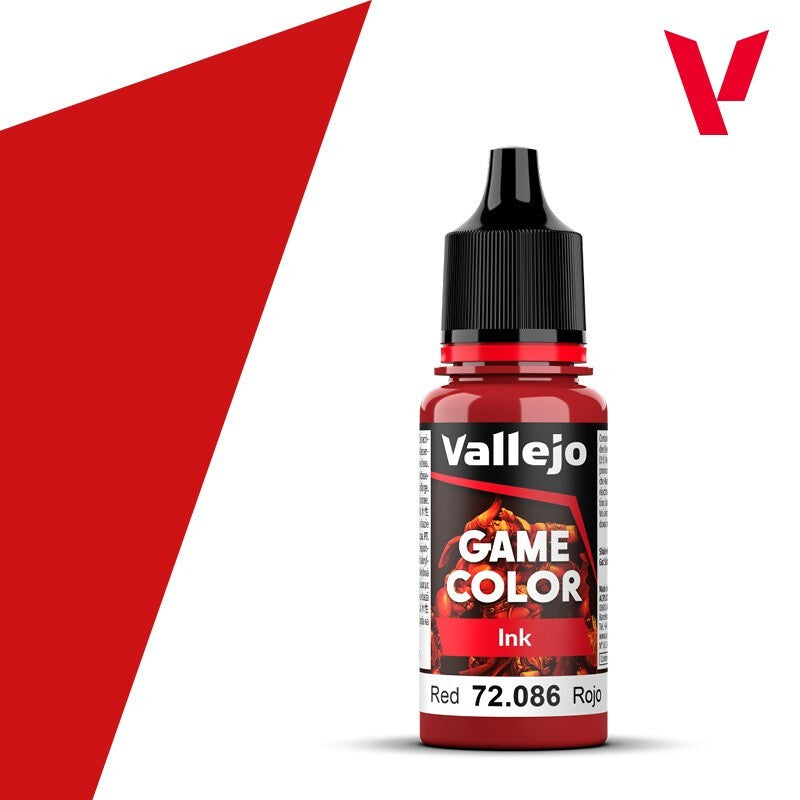 Vallejo Game Color Acrylic Inks Range Red 18ml/0.6 fl oz Dropper Bottle - 72.086