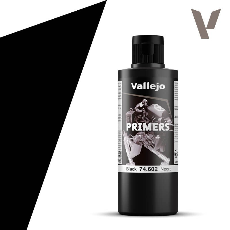 Vallejo Polyurethane Surface Primer Black 200ml / 6.76 fl oz Bottle - 74.602