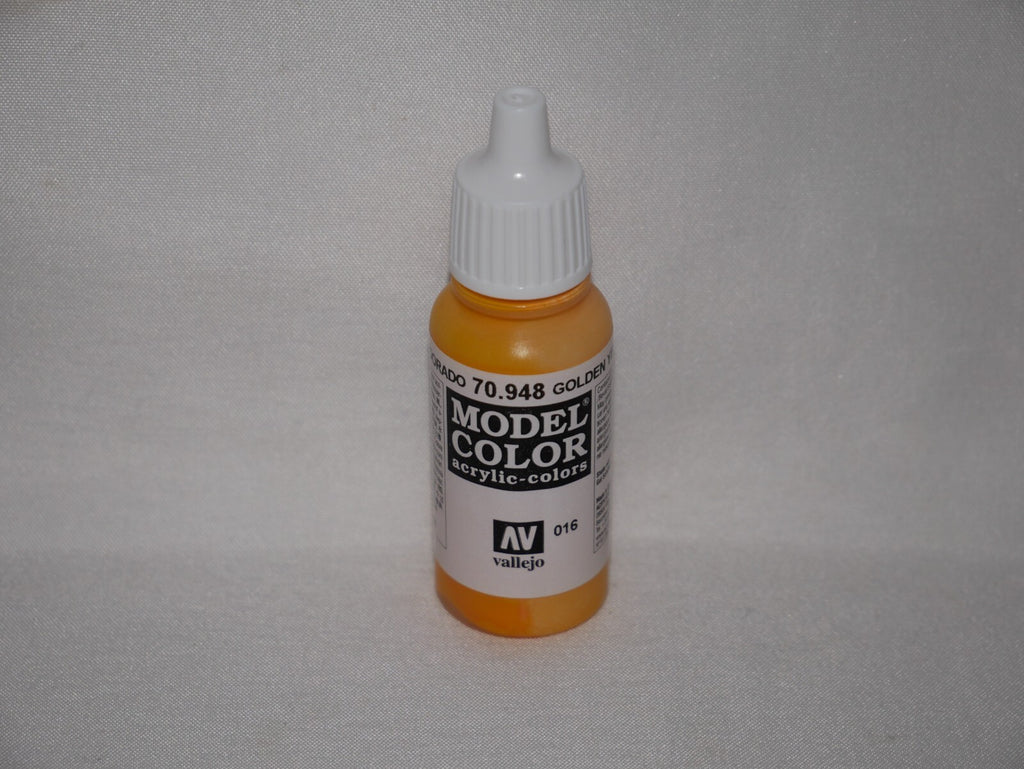 Vallejo Model Color Golden Yellow Acrylic 17ml/0.57 fl oz Dropper Bottle 70.948