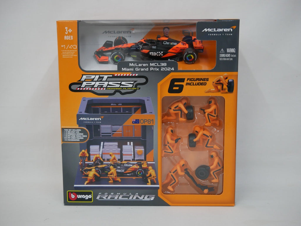Burago 1:43 Scale McLaren MCL38 Miami GP 2024 O.Piastri Pit Pass Diorma Playset - #18-38451P