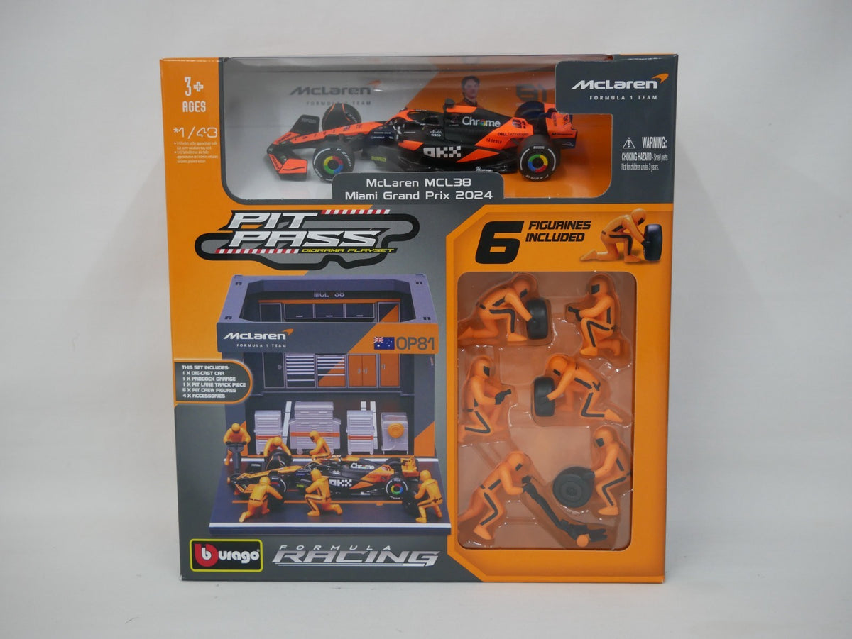 Burago 1:43 Scale McLaren MCL38 Miami GP 2024 O.Piastri Pit Pass Diorma Playset - #18-38451P