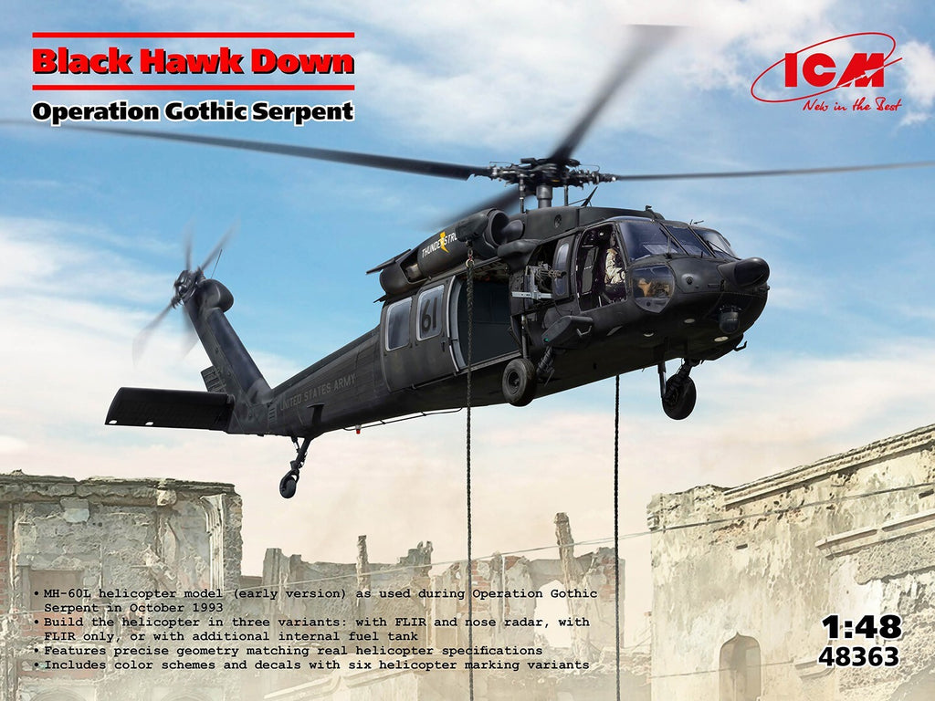 ICM 1:48 Scale Sikorsky MH-60L Black Hawk Down Operation Gothic Serpent - 48363