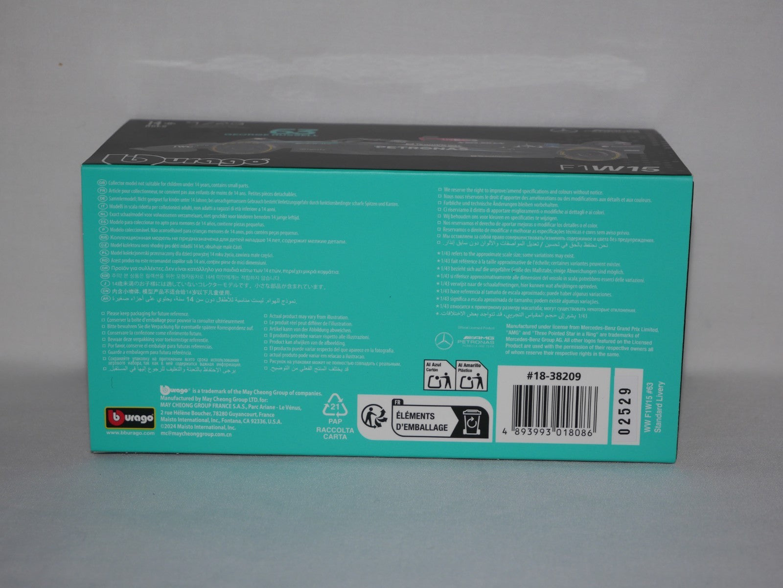 Burago 1:43 Scale Mercedes-AMG Petronas F1 2024 W15 No.63 Russell - #18-38209R