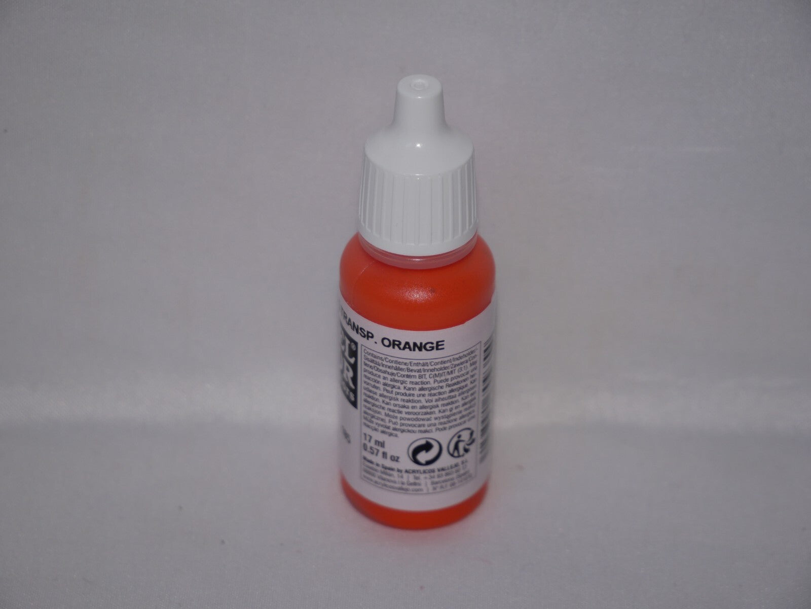 Vallejo Model Color Transparent Orange Acrylic 17ml Dropper Bottle - 70.935