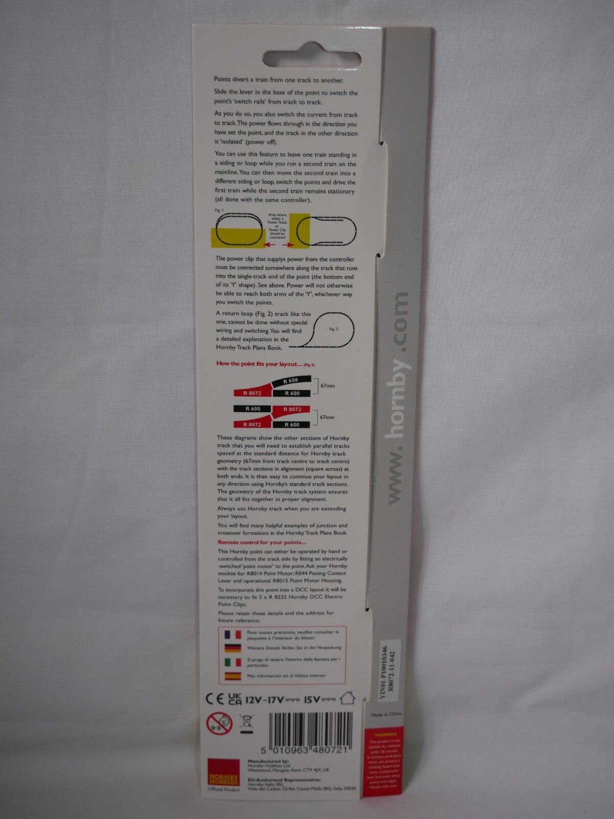 Hornby 1:76 Scale Hobby Model Railway Track Single Piece Left Hand Point - R8072