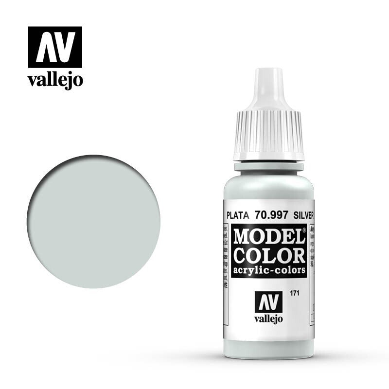 Vallejo Model Color Silver Metallic Acrylic 17ml Dropper Bottle - 70.997