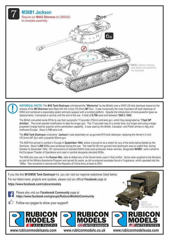 Rubicon Models 1:56 WWII US M10 Wolverine & M36 Jackson Tank Destroyer - 280029