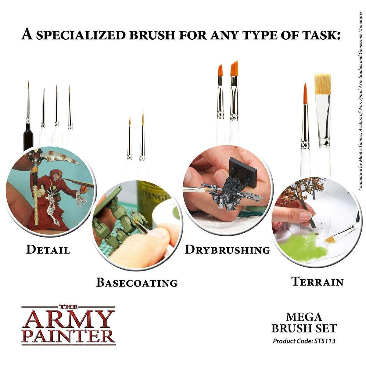 The Army Painter Miniature Wargames Mega Paint Brush Set (10 Burshes) - ST5113