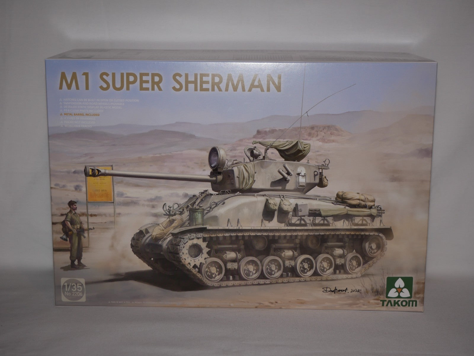 Takom 1:35 Scale Post WWII M1 Super Sherman Medium Tank Plastic Model Kit - 2206