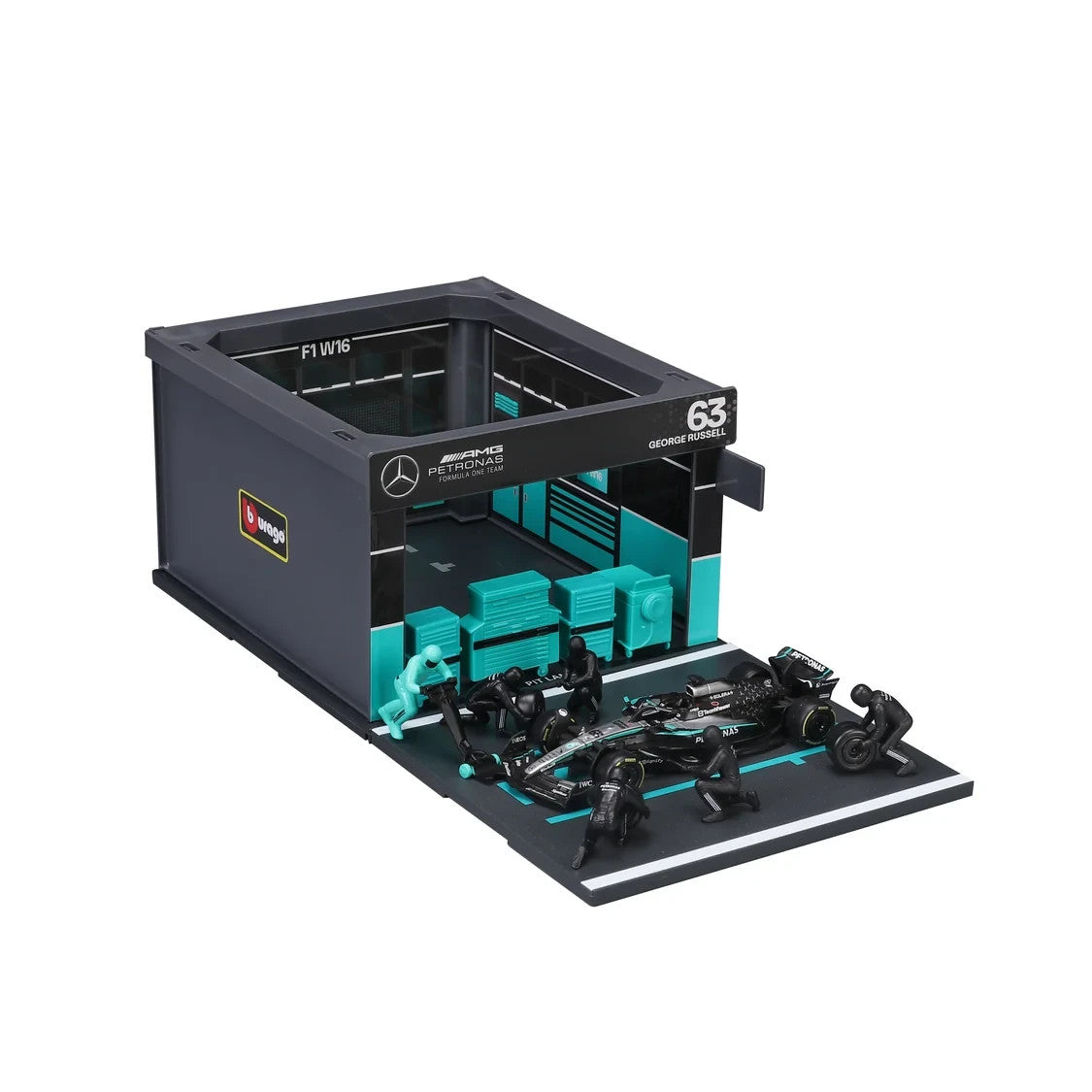 Burago 1:43 Scale Mercedes-AMG Petronas Forumla One Team Pit Pass Diorma Playset - #18-38458R