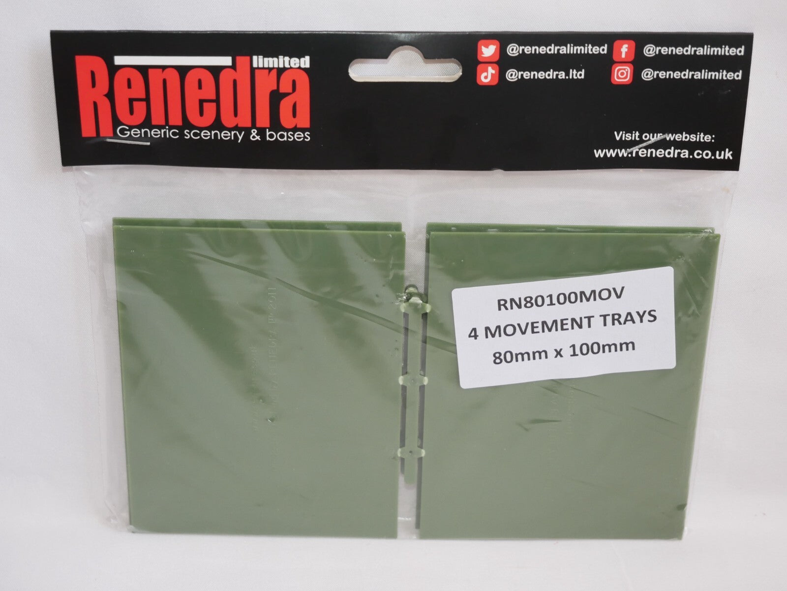 Renedra Ltd Generic Scenery & Bases 4 Movement Trays 80mm x 100mm - RN801100MOV