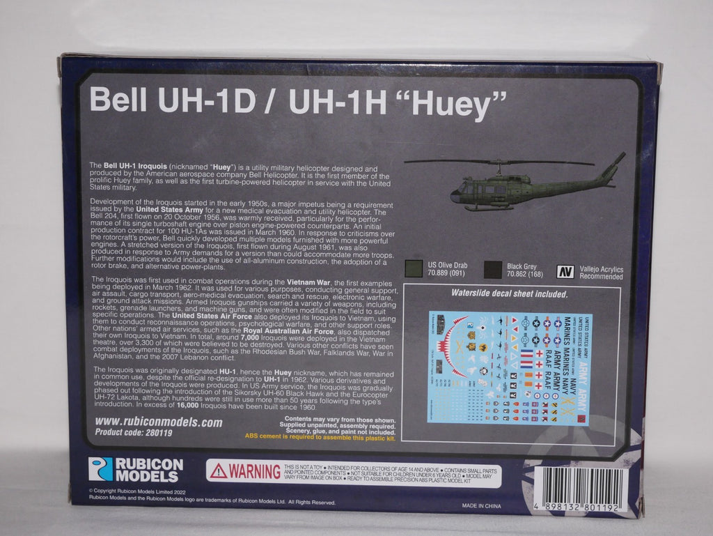 Rubicon Models 1:56 Scale Bell UH-1D / UH-1H "Huey" Military Helicopter - 280119