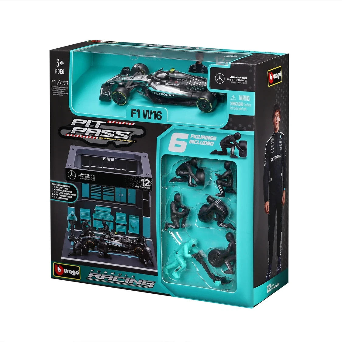 Burago 1:43 Scale Mercedes-AMG Petronas Forumla One Team Pit Pass Diorma Playset - #18-38458A
