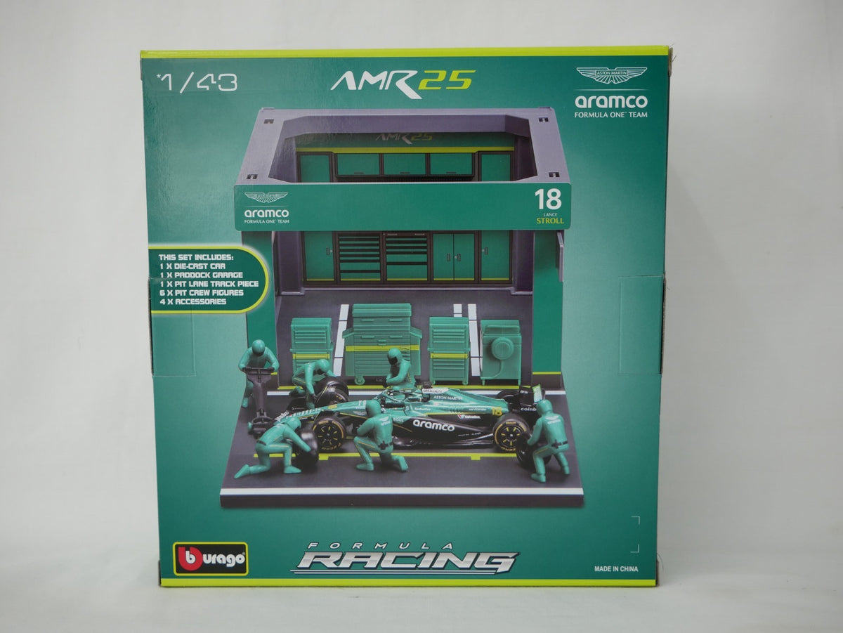 Burago 1:43 Aston Martin Cognizant Aramco Formula 1 Team Pit Pass Diorma Playset - #18-38460S