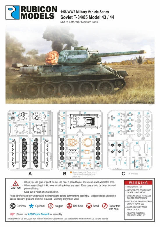 Rubicon Models 1:56 WWII Soviet T-34/85 Medium Tank (Mid & Late War) - 280021
