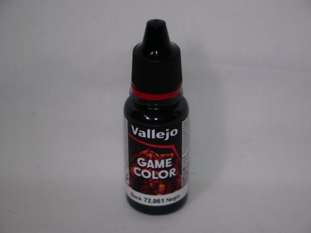 Vallejo Game Color Acrylic Range Black 18ml/0.6 fl oz Dropper Bottle - 72.051