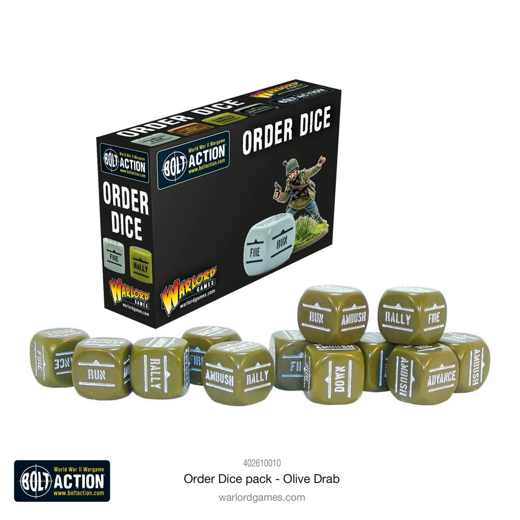 Warlord Games Bolt Action 1:56 Scale 12 Olive Drab Coloured Order Dice - 402616010