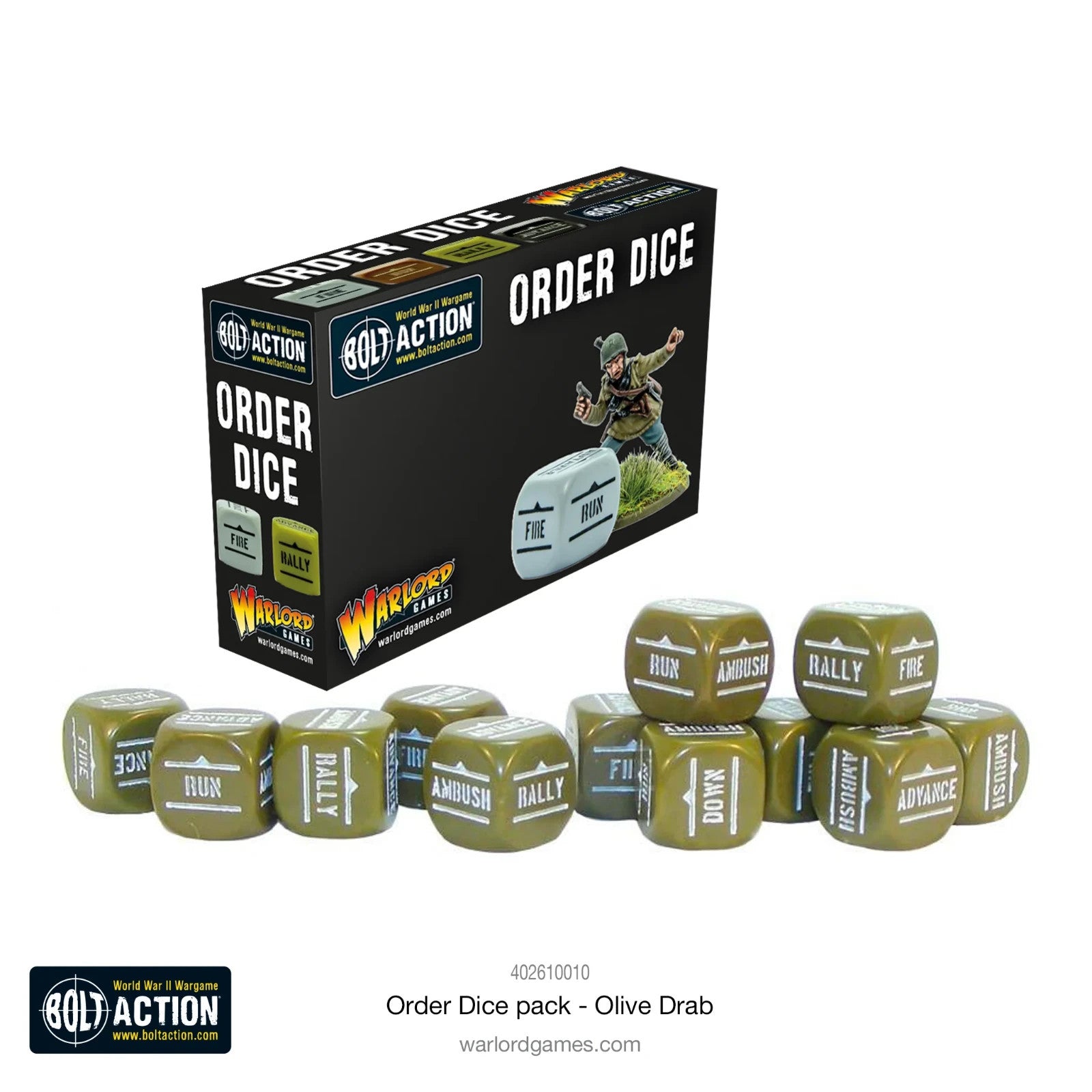 Warlord Games Bolt Action 1:56 Scale 12 Olive Drab Coloured Order Dice - 402616010